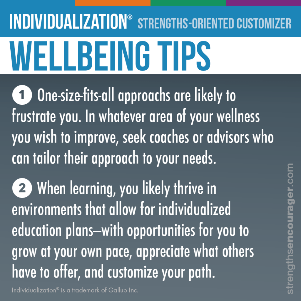 Wellbeing tips for the Individualization strength