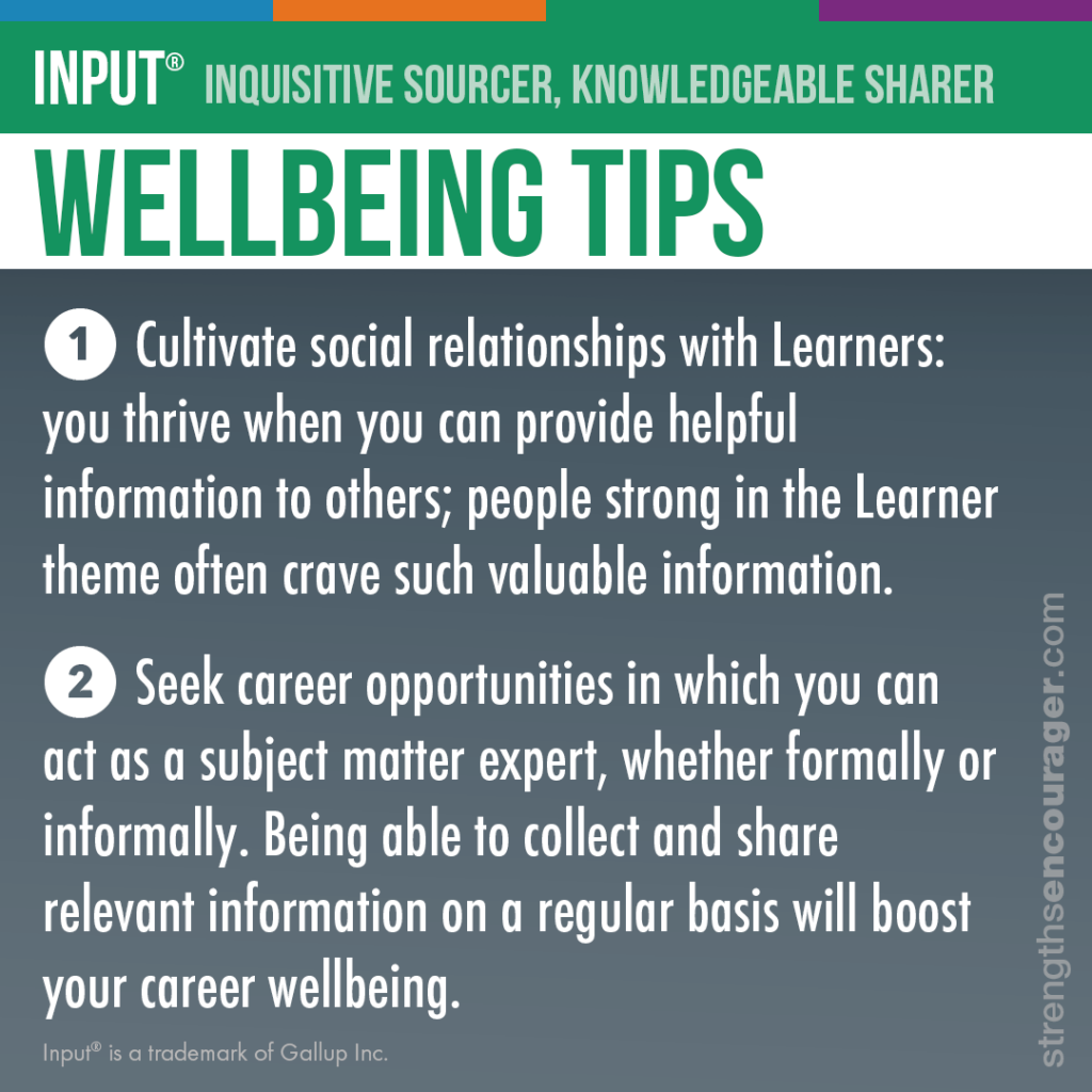 Wellbeing tips for the Input strength