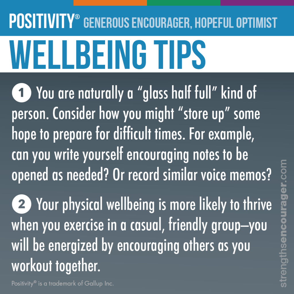 Wellbeing tips for the Positivity strength